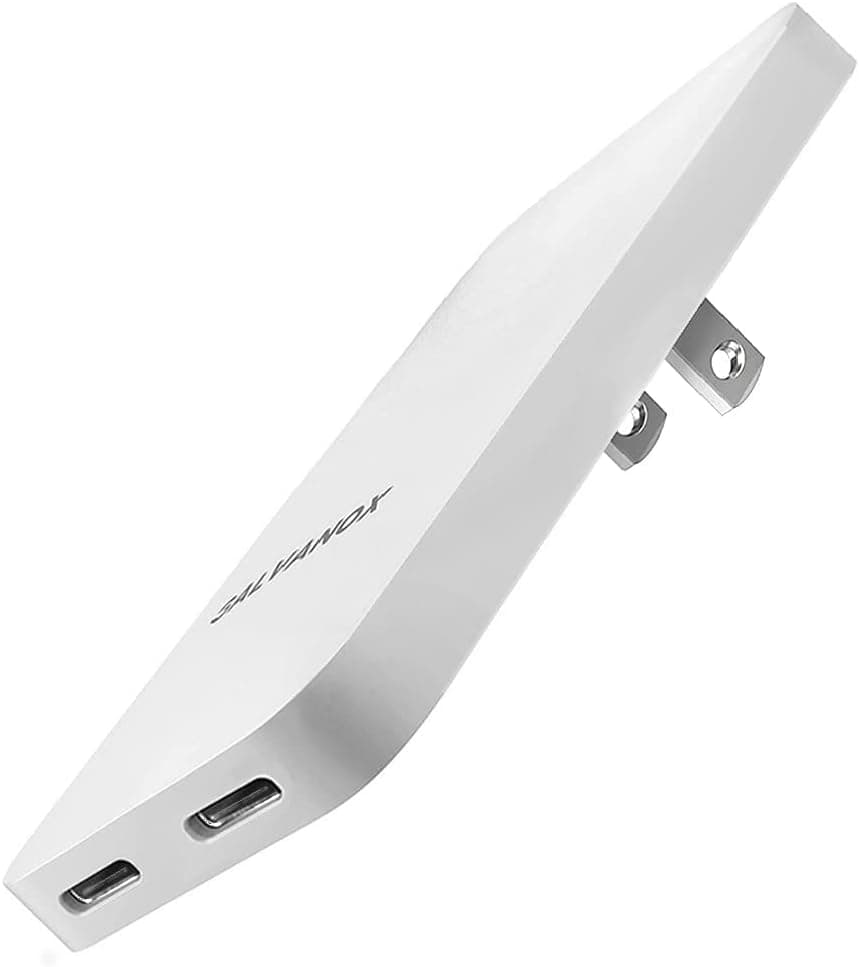 Galvanox Dual USB-C Flat Wall Charger (Ultra Slim Profile) Multi Port Type C Fast Charging Outlet Plug for iPhone 12/13/14 Pro Max & Samsung Galaxy Phones (20W)