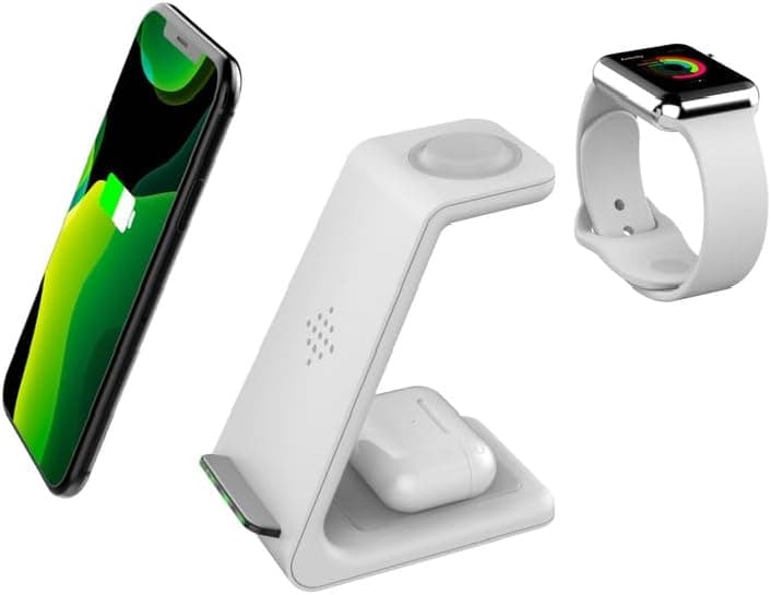 3 in 1 Mobile wireless charger,Compatible for Iphone 14 pro Max,14 pro,14, 13 pro Max,13 pro, 13. 12 pro Max,12 pro,Compartible for Apple watch, & Apple earpods, Wireless Charging Dock Station (White)