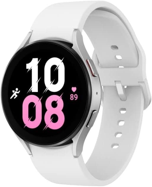 SAMSUNG Galaxy Watch 5 44mm Bluetooth Smartwatch w/Body, Health, Fitness and Sleep Tracker, Sapphire Crystal Glass, Enhanced GPS Tracking, US Version, Silver Bezel w/White Band (Renewed)