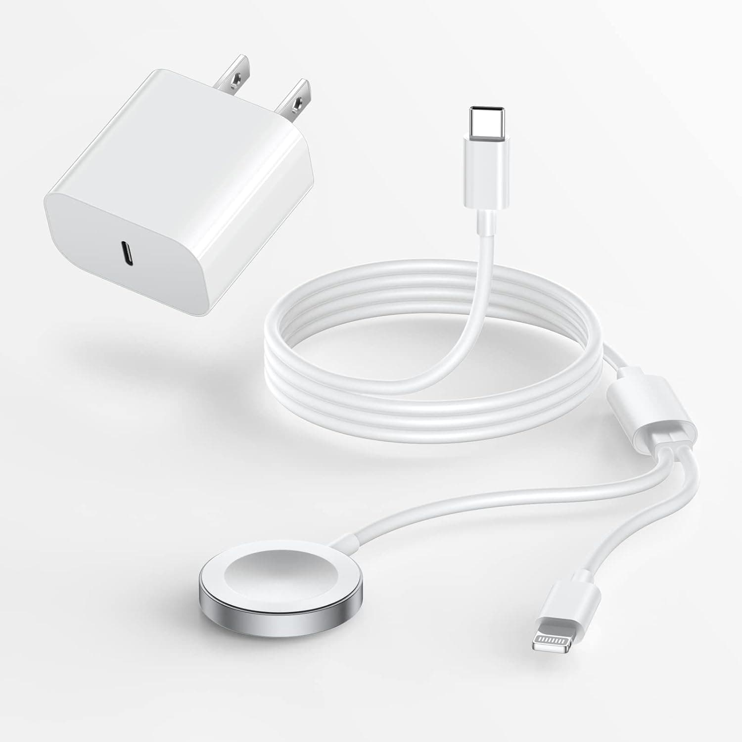 2023 Upgraded Apple Watch and iPhone Charger with Fast Charge Magnetic USB-C Cable and 15W Wall Adapter [Apple MFi Certified]