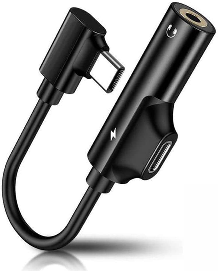 Audio Adapter 2-in-1 C-Type to 3.5mm Jack Audio Splitter Auxiliary Cable USB-C Audio Cable Headphone Adapter(Black)