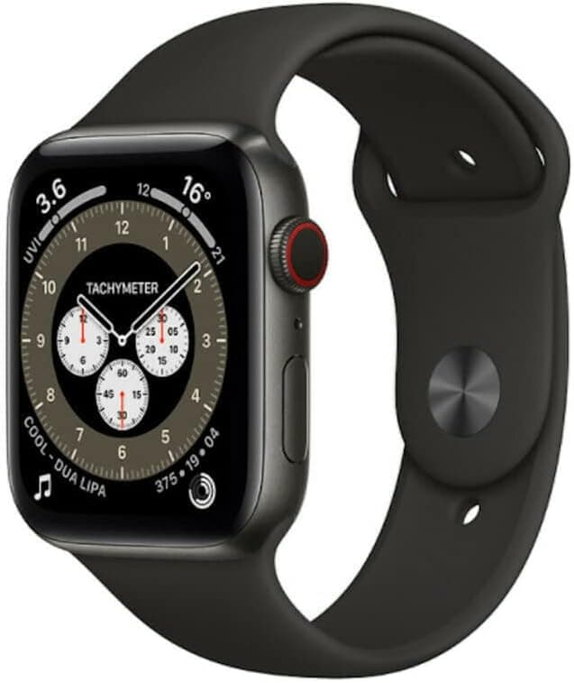 Apple Watch Series 6 (GPS + Cellular, 44MM) - Space Black Titanium Case with Black Sport Band (Renewed)