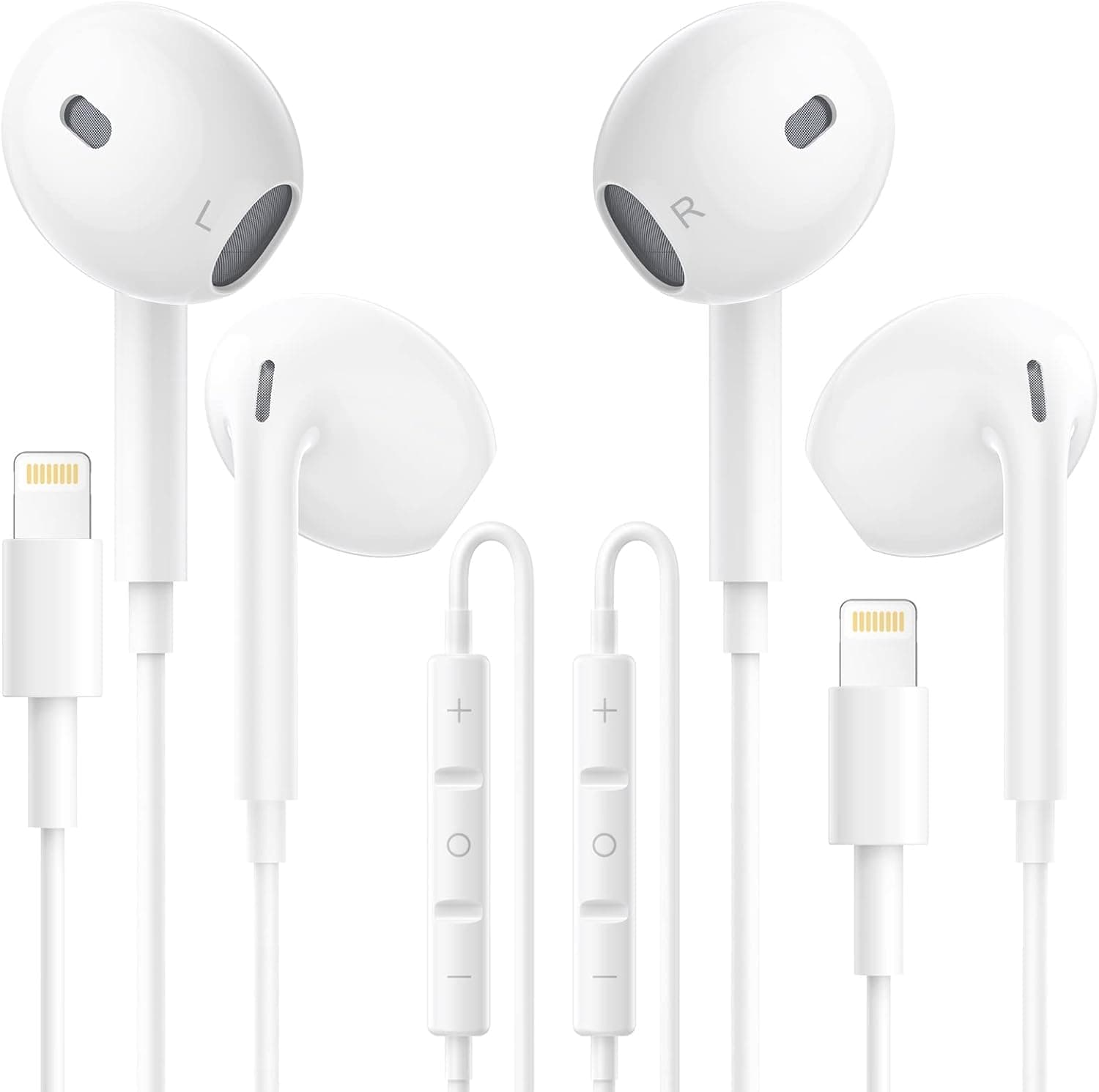 2 Pack Lighting Headphones, [Apple MFi Certified] Apple Earbuds Wired Earphones Lihgtning Connector(Built-in Mic & Volume Control) Noise Canceling Isolating Headphones for iPhone14/13/12/11/X/8/7