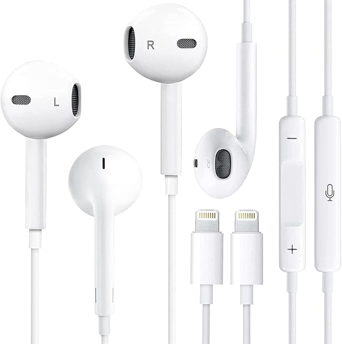 2 Pack iPhone Headphones Wired [Apple MFi Certified] Apple Earbuds with Lightning Connector (Built-in Microphone & Volume Control & Support Call) for iPhone 14/13/12/11/XR/XS/X/8/7/SE, All iOS System