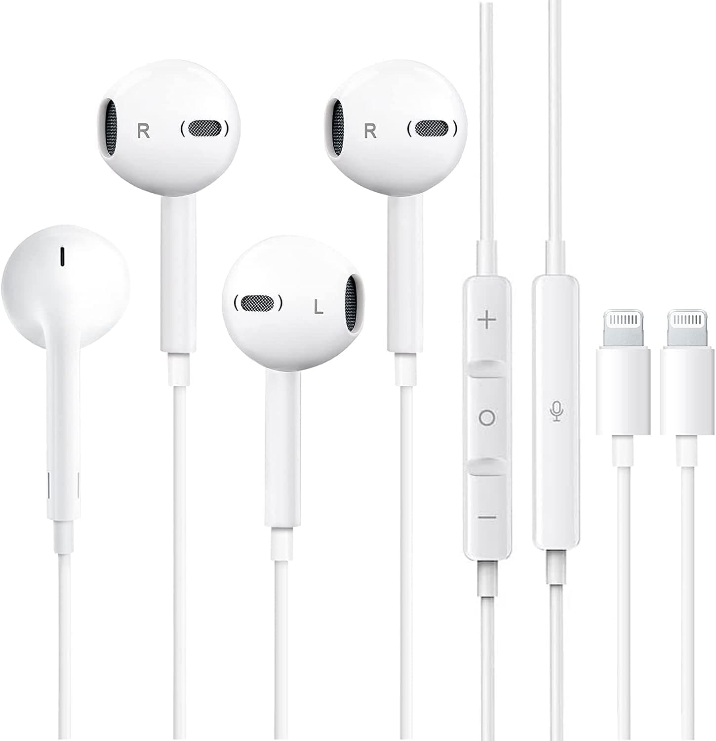 2 Pack-Apple Earbuds Headphones with Lightning Connector【Apple MFi Certified】Wired in-Ear Lightning Earphones with Built-in Microphone&Volume Control Compatible with iPhone 14 13 12 SE 11 X 8-All iOS
