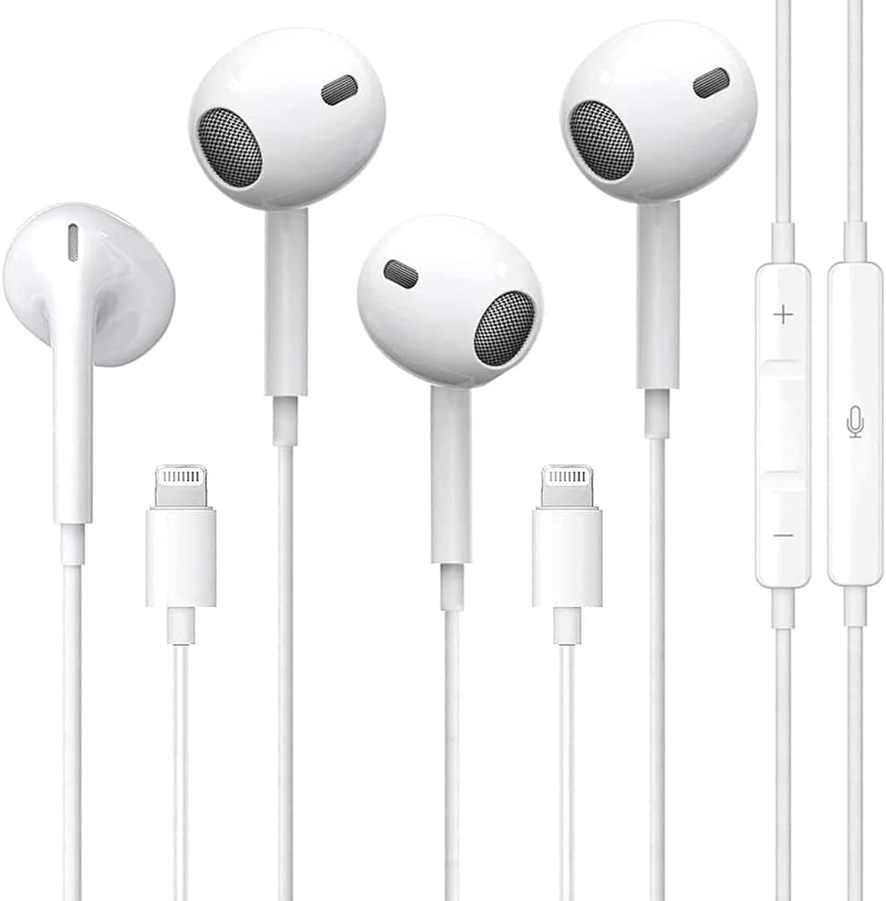 2 Pack Apple Earbuds with Lightning Connector【Apple MFi Certified】 Wired in-Ear Stereo Noise Canceling Isolating Headphones for iPhone 14/13/12/11/SE/X/XR/XS/8/7 (Built-in Microphone&Volume Control)