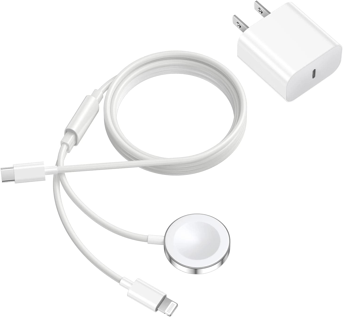 Apple MFi Certified 2-in-1 USB-C Charger with 15W Wall Adapter for Apple Watch and iPhone
