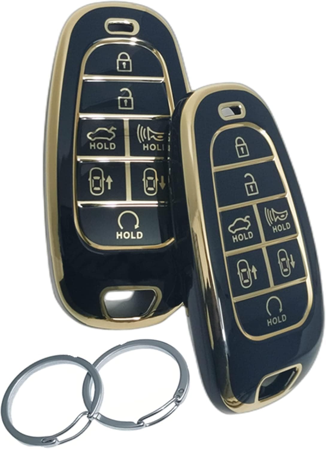 RUNZUIE 2Pcs TPU Smart Key Fob Cover for 2023 2022 2021 2020 2019 Hyundai Sonata Fe Nexo Tucson Palisade (Black)