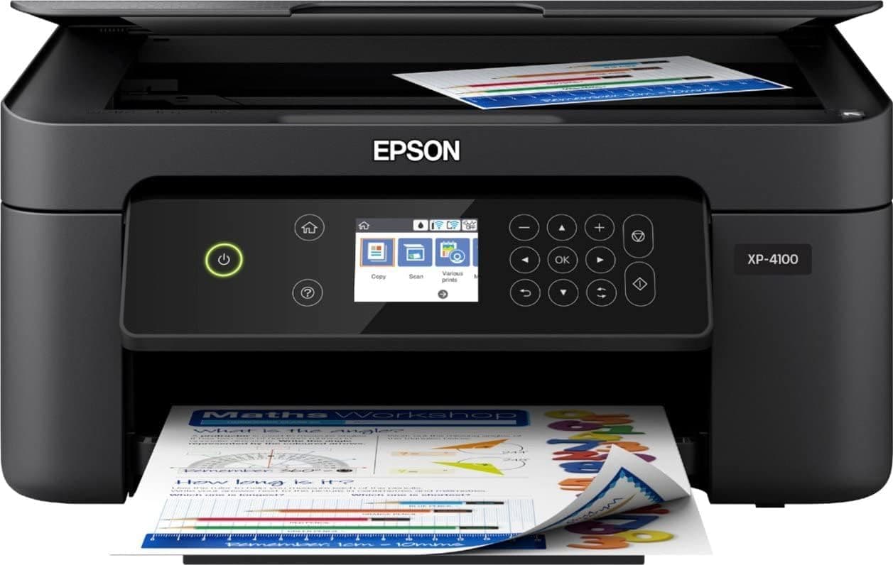 Epson Expression Home XP-4100 Wireless All-in-One Color Inkjet Printer for Home Office, Black - Print Copy Scan - 2.4" Color LCD, 10.0 ipm, 5760 x 1440 dpi, Auto 2-Sided Printing, Voice-Activated