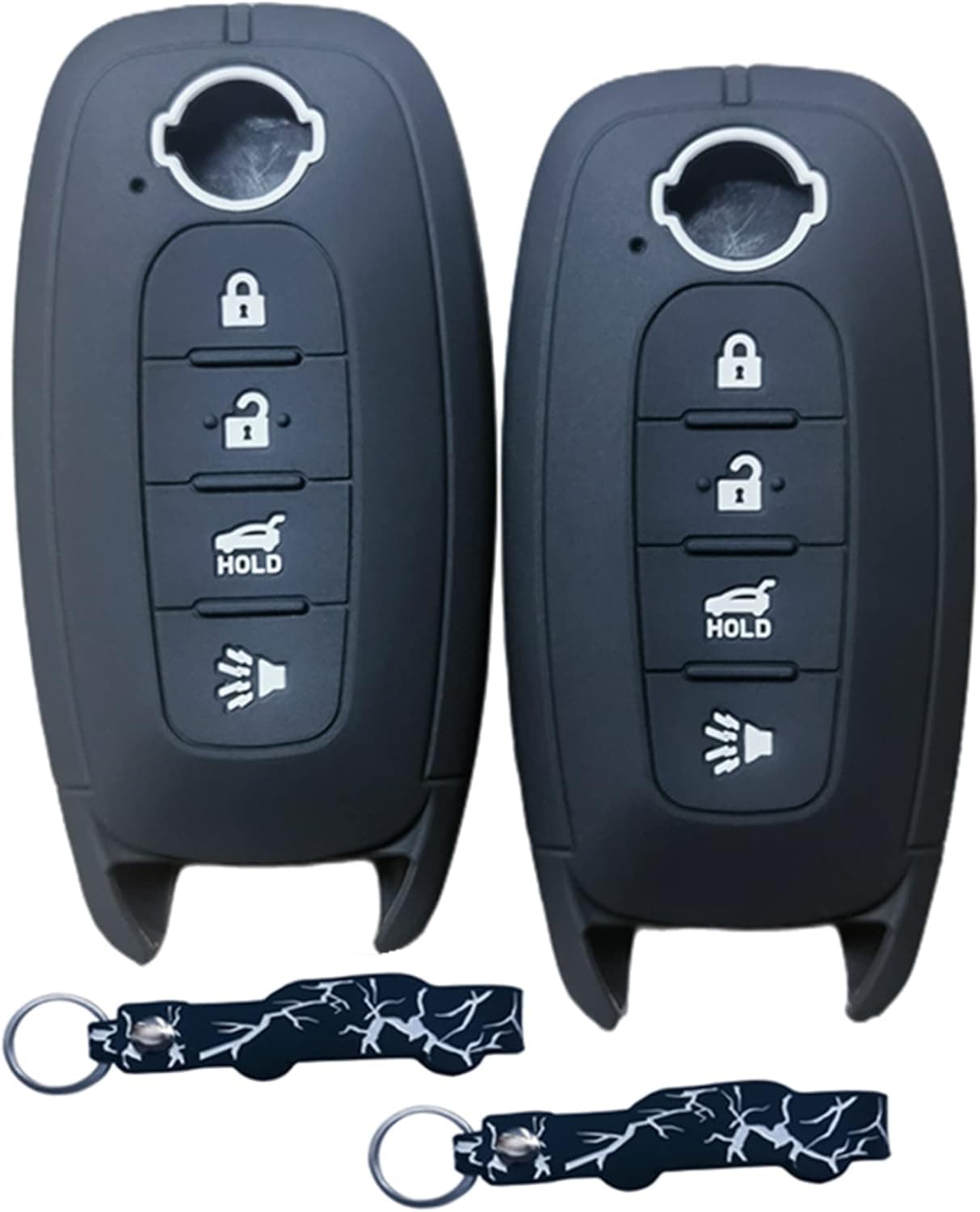 RUNZUIE 2Pcs Silicone Remote Smart Key Fob Compatible with 2024 2023 Nissan Rogue Pathfinder Key Fob Cover 4 Button (Black)