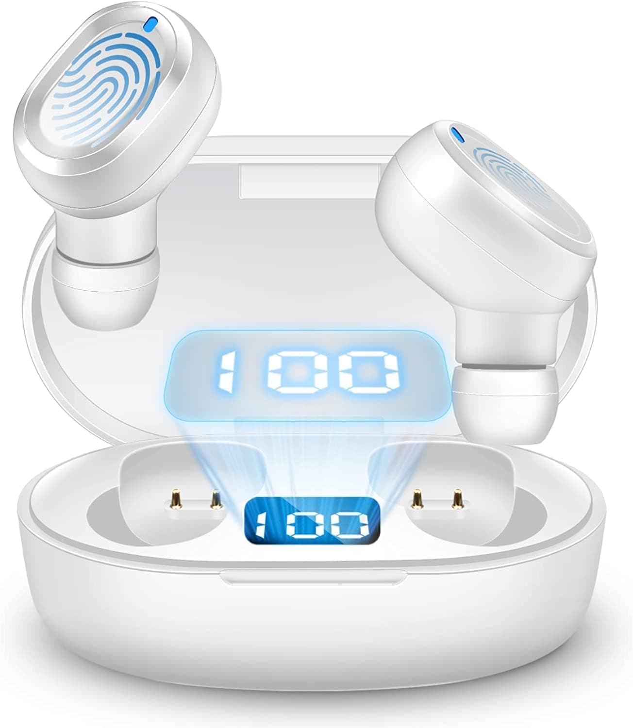 Wireless Earbuds, Bluetooth 5.3 Headphones 30H Playtime Wireless Charging Case & LED Power Display Deep Bass IPX7 Waterproof Earphones Microphone Stereo Headset for Sports/Workout/Gym(White)