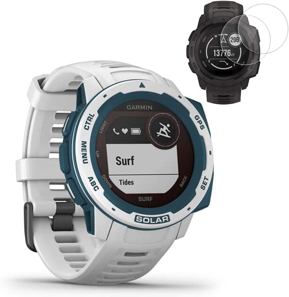 Garmin Instinct Solar GPS Smartwatch Surf Edition with Screen Protector 2-Pack (010-02293-18)