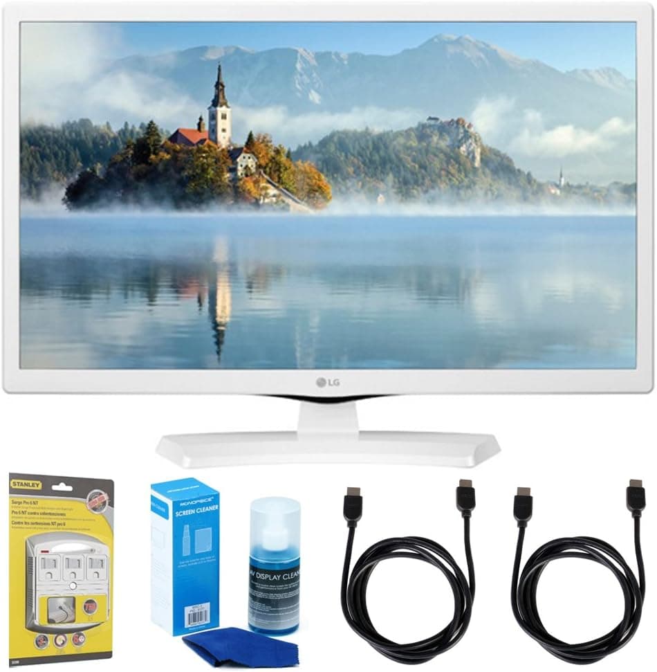 LG 24LJ4540-WU 24-Inch HD LED TV - White w/Accessories Bundle Includes, SurgePro 6-Outlet Surge Adapter with Night Light, 2X 6ft. HDMI Cable & Screen Cleaner for LED TVs