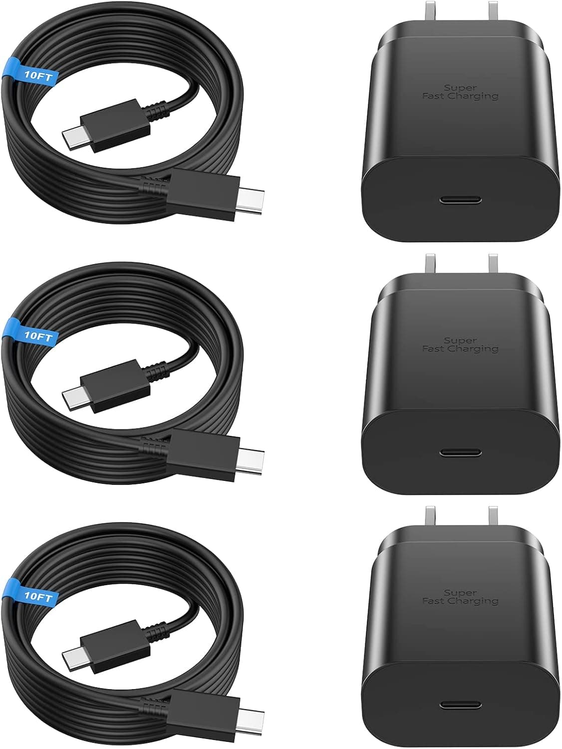 Super Fast Charger Type C,USB C Charger,3 Pack 25W USB C Wall Charger Fast Charging Block with 10FT Type C to C Cable for Galaxy S23 Ultra/S23/S23+/S22/S22 Ultra/S22+/S21/S20/Note 10/20,Z Fold/Flip