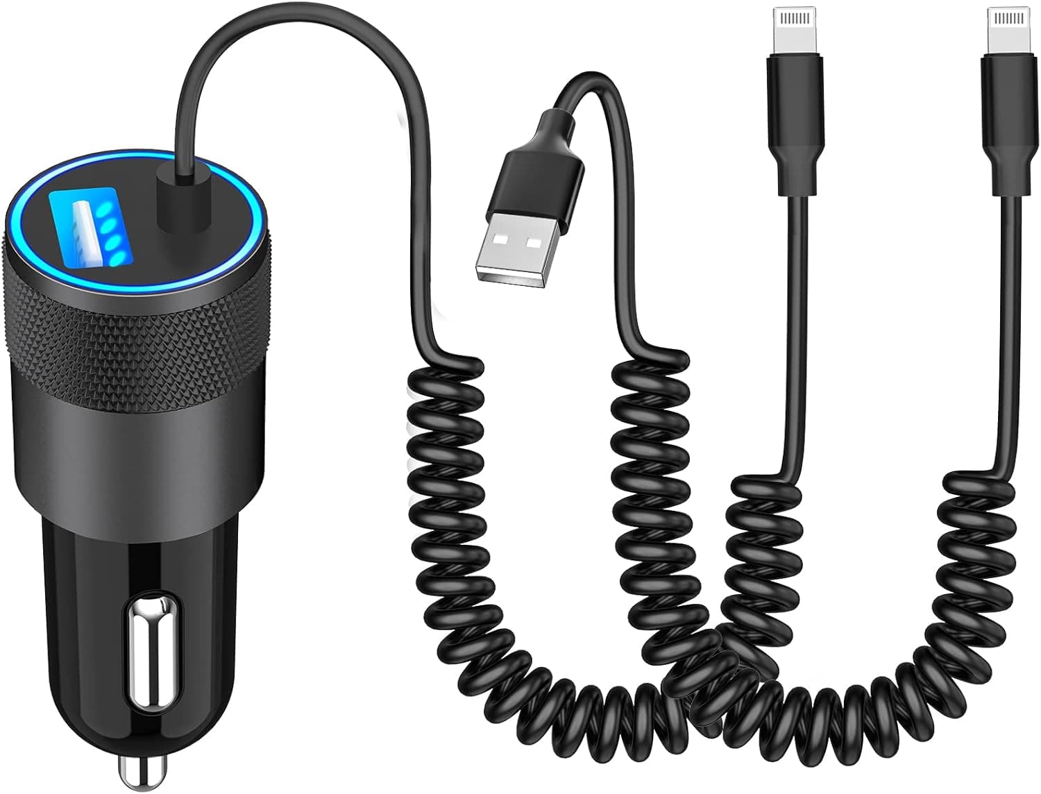 [Apple MFi Certified] iPhone Fast Car Charger, Upgrade 4.8A/24W Car Charger Adapter Built-in 2Pack 6FT Retractable Coiled Lightning Cable for iPhone14/13/12/11 Pro Max/XS MAX/XR/XS/X/8/7P/iPad/Airpods