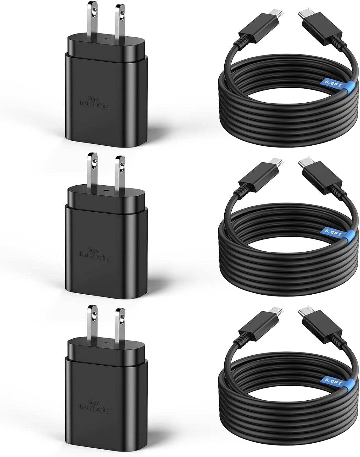 Super Fast Charger Type C,3Pack 25W Samsung Fast Charger Type C Wall Charger Fast Charging Block with 6.6FT Type C to C Cable for Galaxy S23 Ultra/S23/S23+/S22/S22 Ultra/S22+/S21/S20/Note 10/20,Z Fold