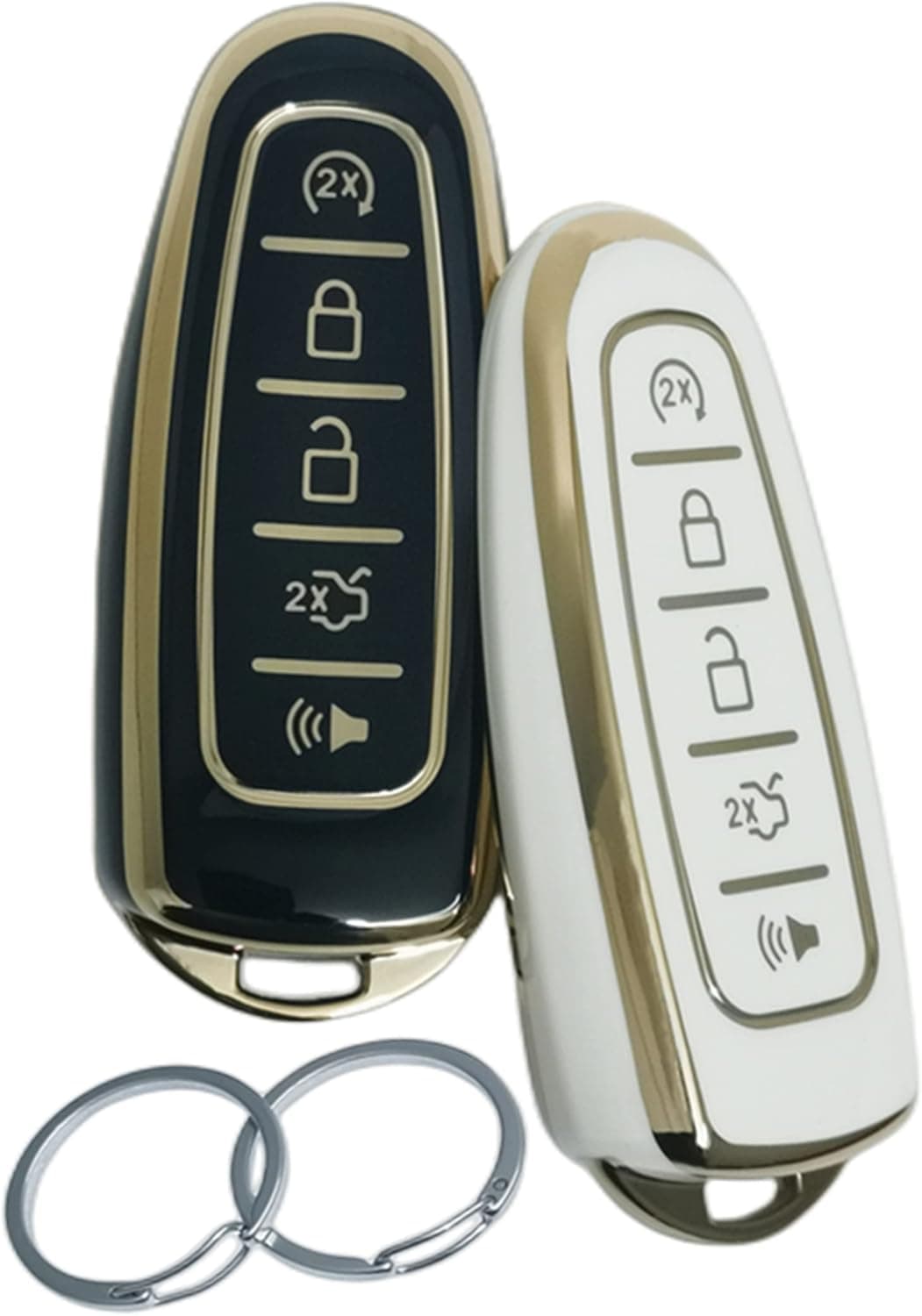 RUNZUIE 2Pcs TPU Key Fob Cover for Ford Edge Escape Explorer Focus Taurus Flex Lincoln MKS MKT MKX MKZ (Black/White)