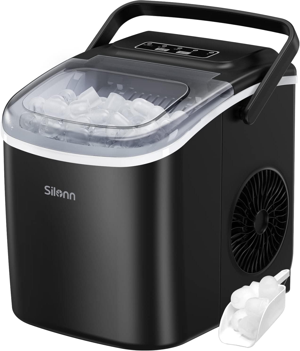 Silonn Ice Makers Countertop, Protable Ice Maker Machine with Handle, 26Lbs/24H, Self-Cleaning Ice Maker, 9 Ice Cubes Ready in 8 Mins, for Home/Office/Kitchen