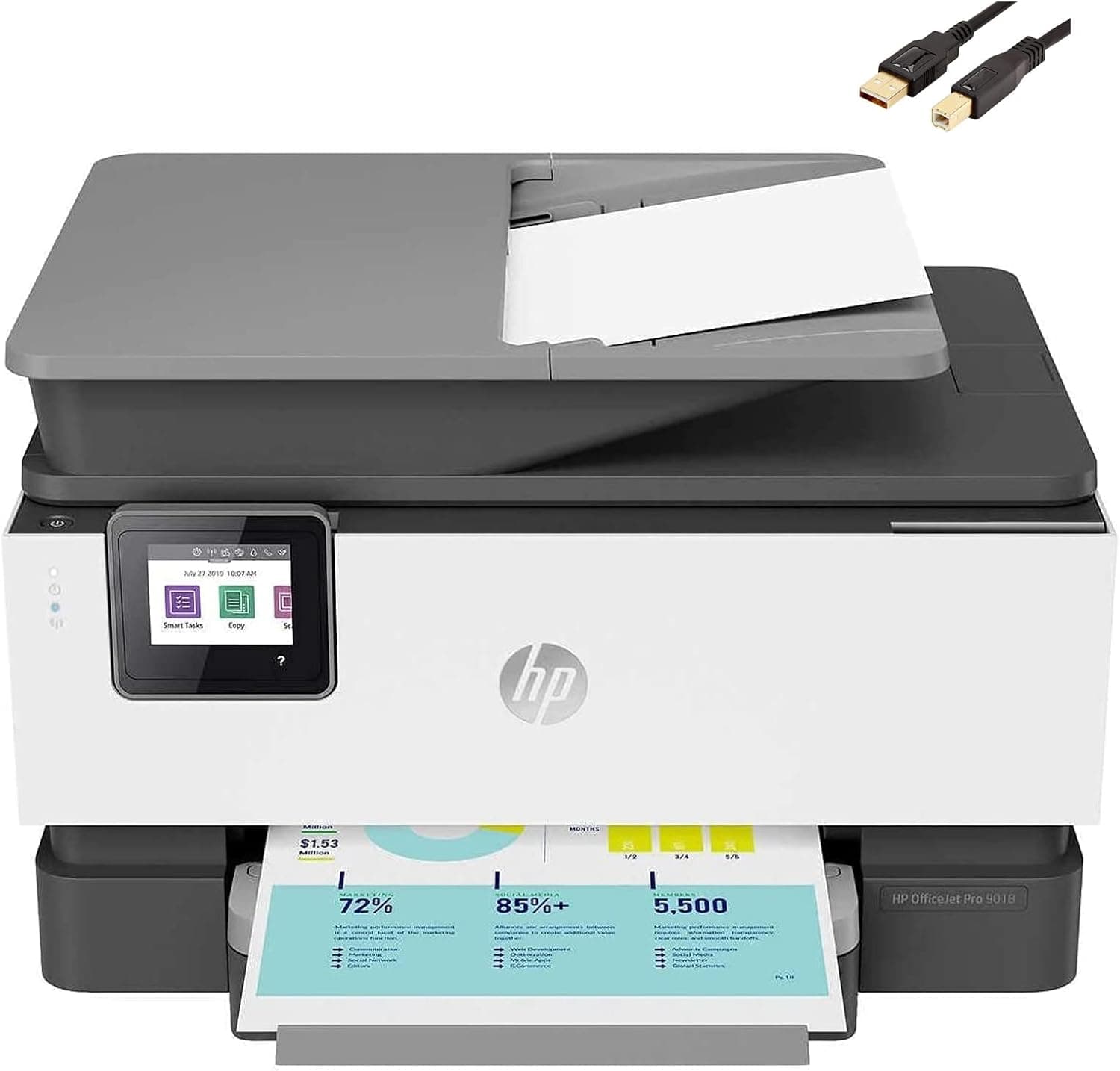 HP OfficeJet Pro 90 Series, All-in-One Wireless Color Inkjet Printer, 2.7" Color Touchscreen, 22ppm, Auto 2-Sided Printing, Smart Printing System, with MTC Printer Cable