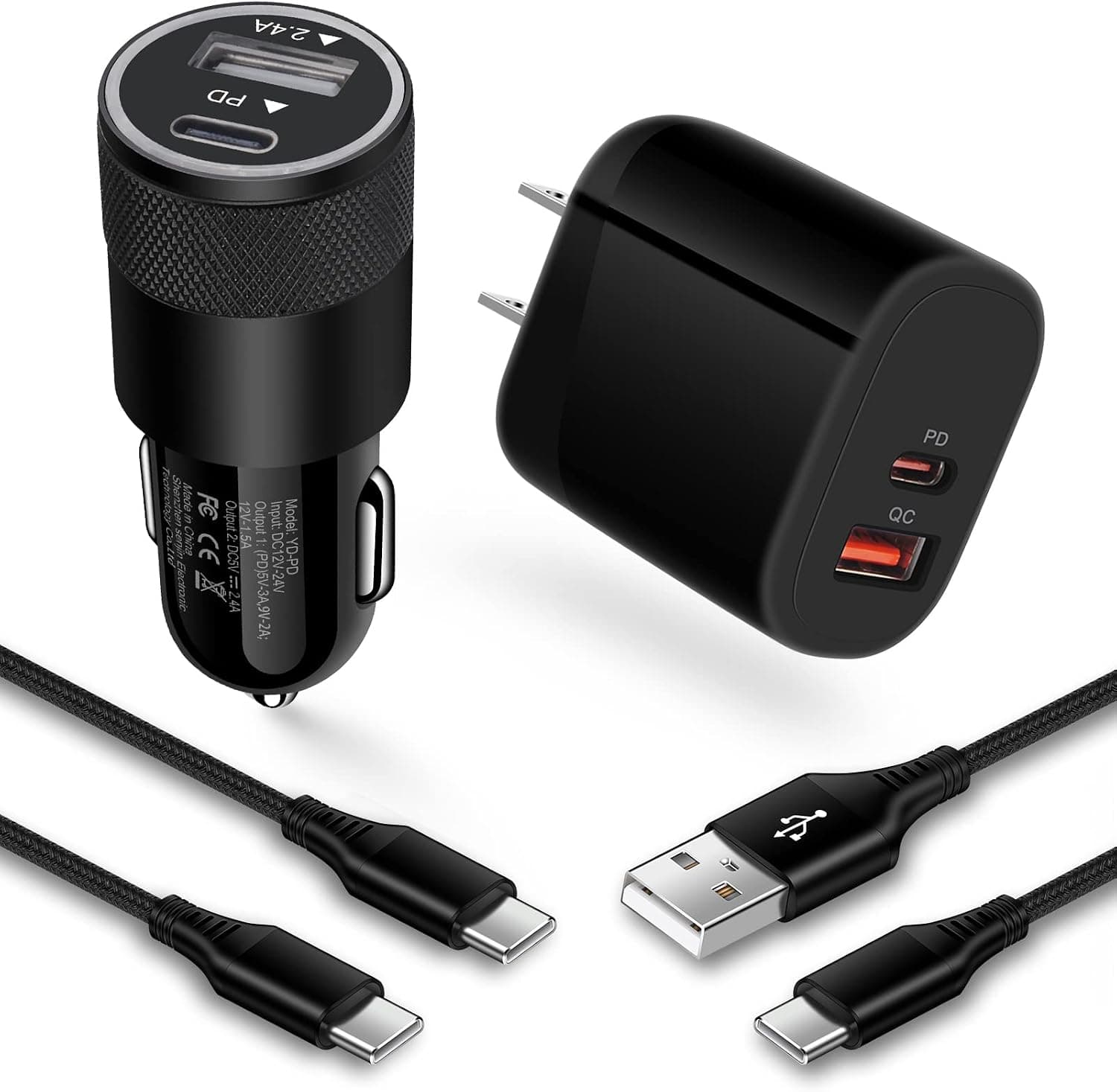 USB C Fast Charger Kit for Pixel 7a/7 Pro/7/6 Pro/6a/6/5/4 XL,Samsung Galaxy S23 Ultra S22 S21 A13 A23 A53 A14 A24 A34 A54 5G, 20W Type C Charger Block+38W Car Adapter+3FT USB-C to C Cable+Type C Cord