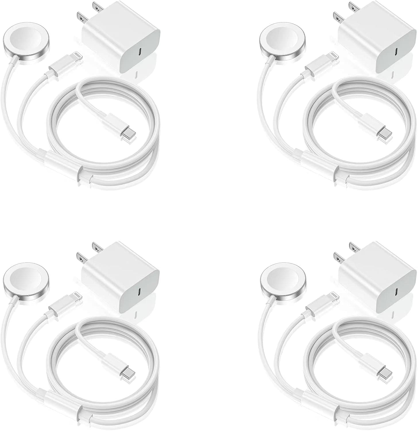 4 Pack Watch Charger 2023 Upgraded 2-in-1 USB C Fast Charge,6FT Smart Watch Charging Cable with 15W Wall Charger Block Compatible with Series 8/7/6/SE/5/4 White
