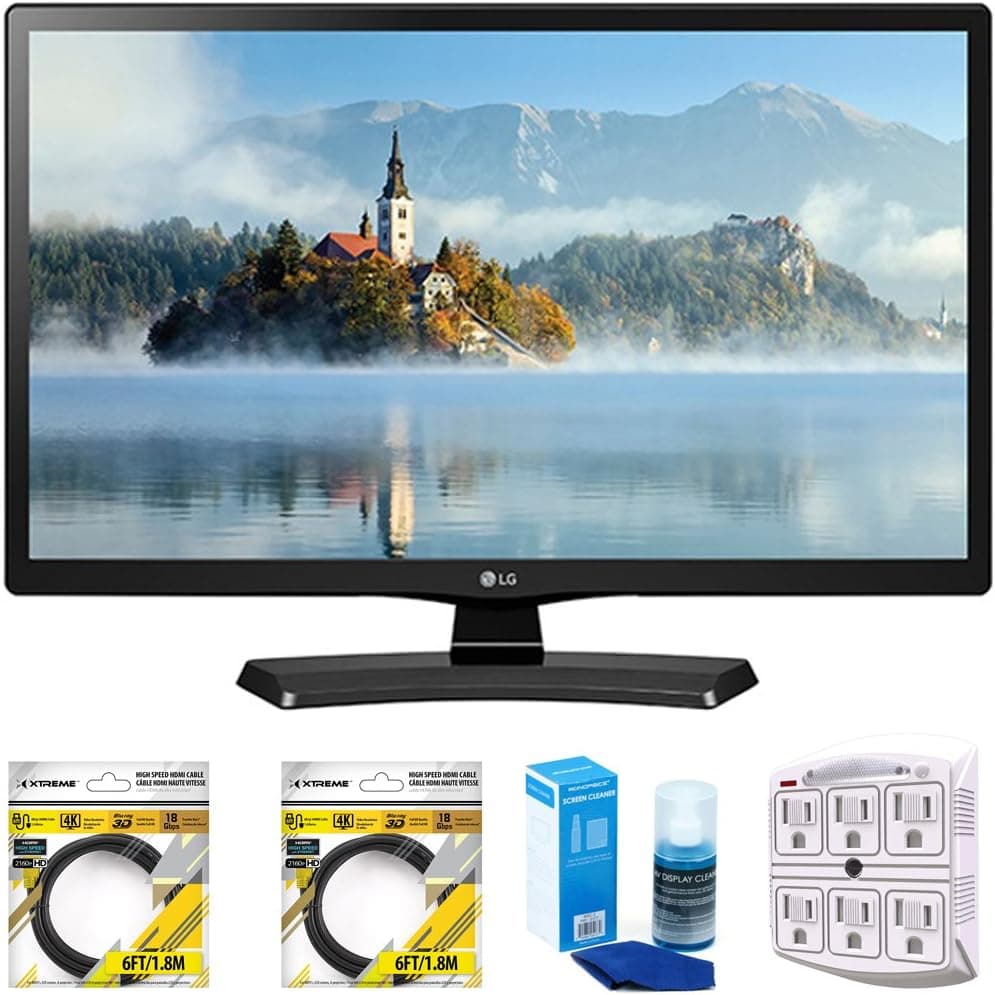 LG 24" Class 23.6" Diag HD 720p LED TV (24LJ4540) with 2X 6ft High Speed HDMI Cable, Screen Cleaner for LED TVs & Stanley 6-Outlet Surge Adapter with Night Light