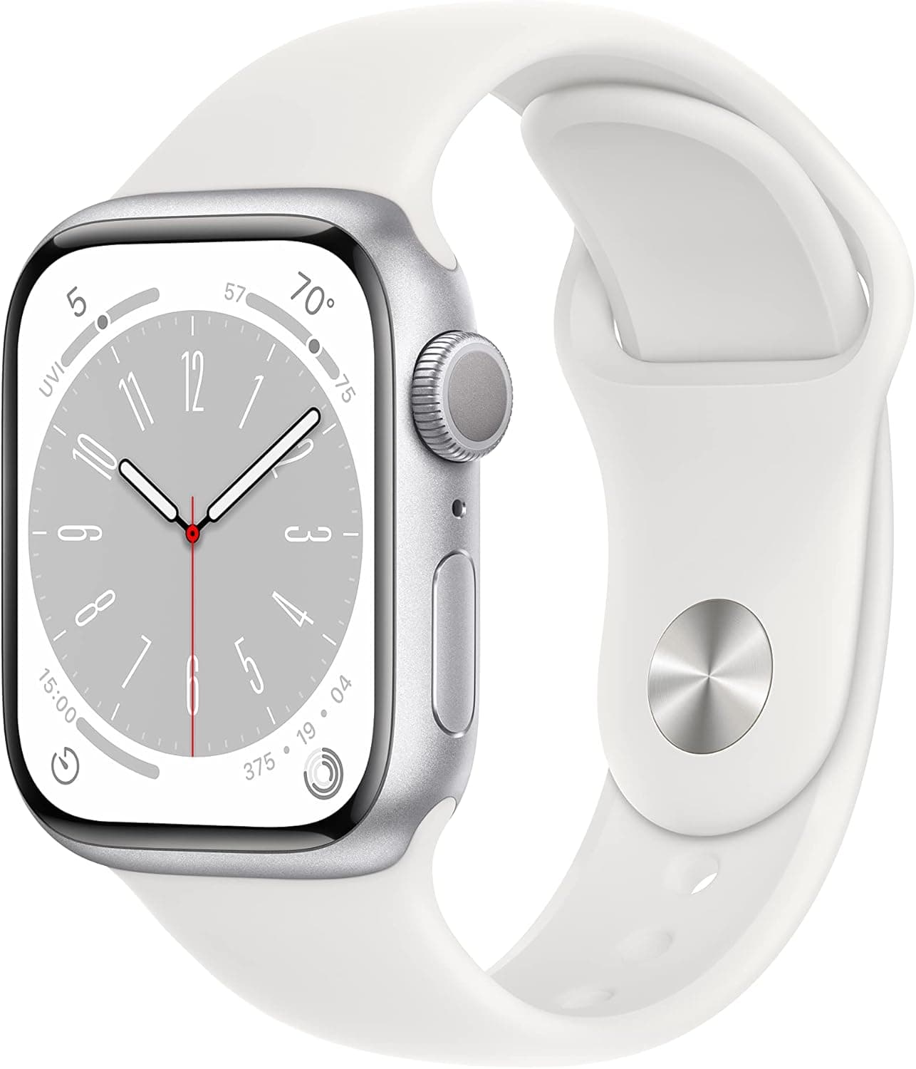 Apple Watch Series 8 41mm GPS Silver Aluminum Case - White Sport Band (Renewed)