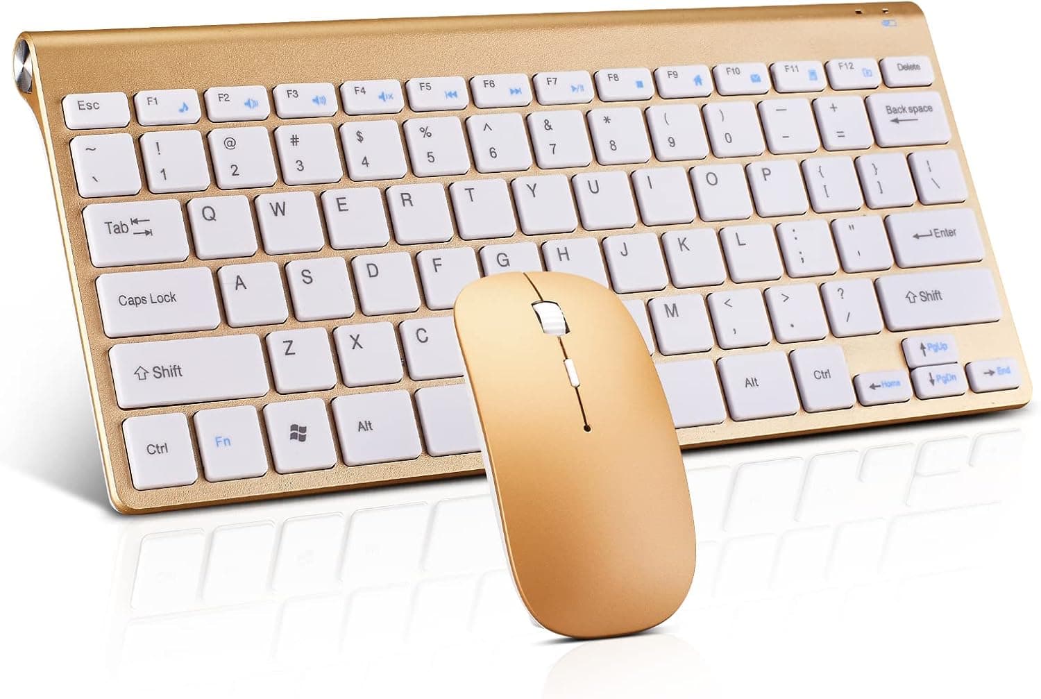 Wireless Keyboard and Mouse Combo, Compact Quiet Wireless Keyboard and Mouse Set 2.4G Ultra-Thin Sleek Design for Windows, Computer, Desktop, PC, Notebook, Laptop-Gold