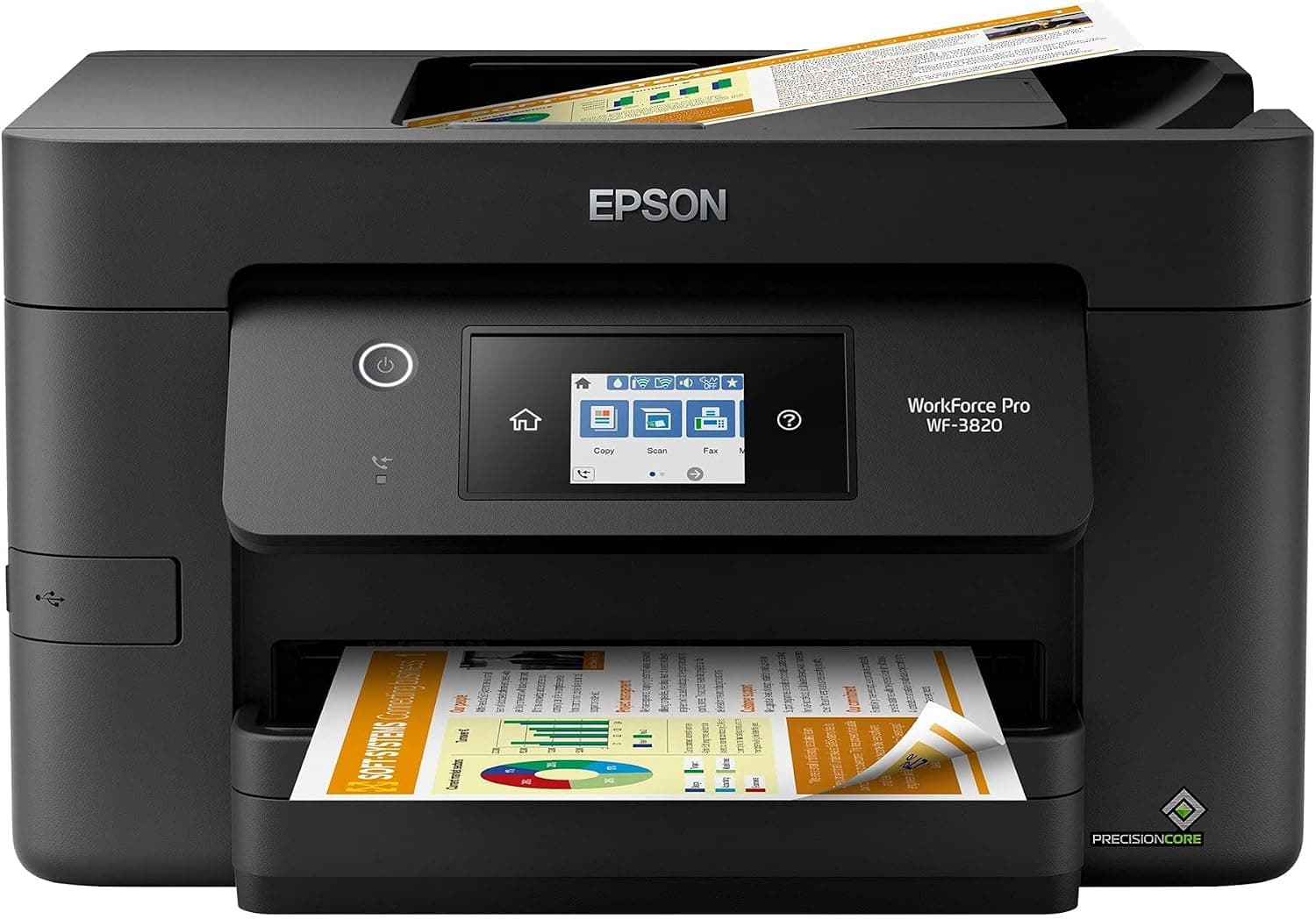 Epson Workforce Pro WF-3820 All-in-One Wireless Color Inkjet Printer, Black - Print Scan Copy Fax - 2.7" Touchscreen, 21 ppm, 4800 x 2400 dpi, Auto Duplex Printing, 35-Sheet ADF, Ethernet