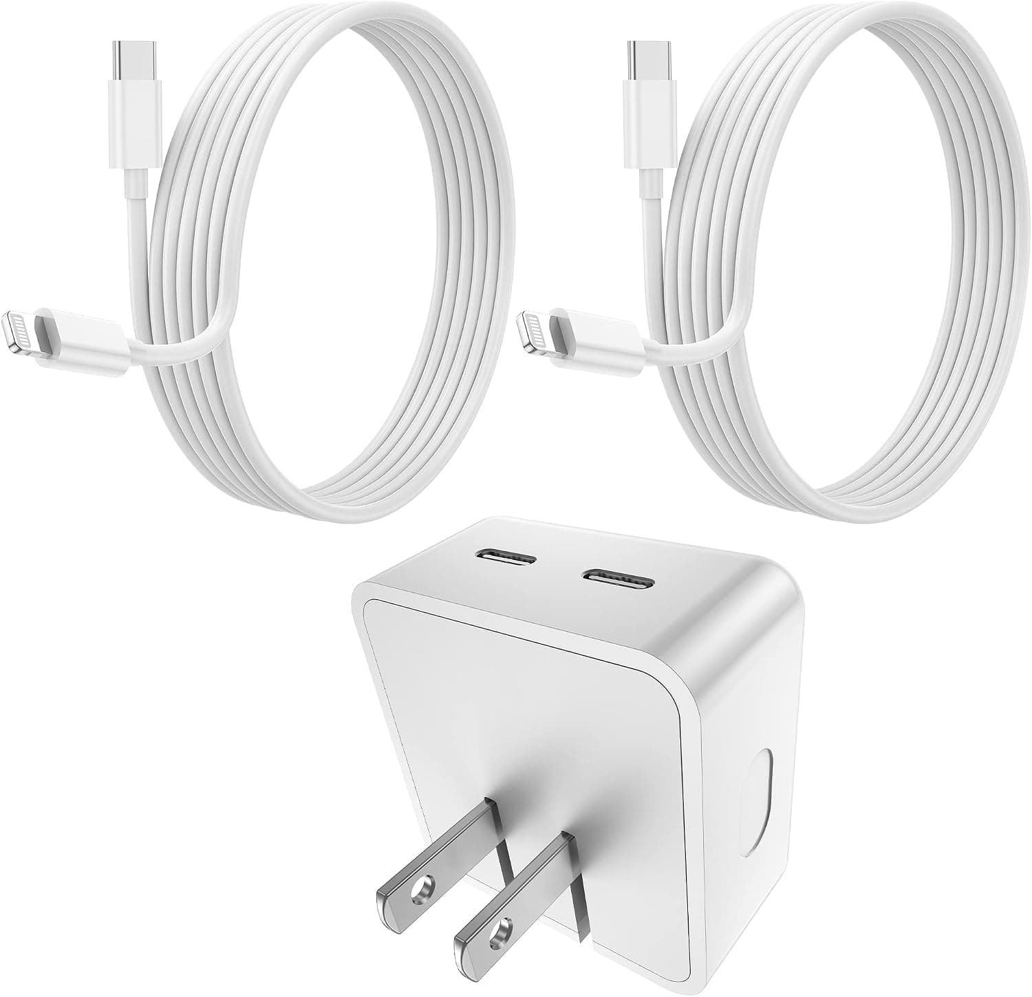 iPhone Charger PD Dual USB-C Port Fast Charging Wall Charger Foldable Power Adapter [Apple MFI Certified] with 2 Pc 6FT USB C to Lightning Cable Type C Charger for iPhone 14/13/12/11/XR,iPad