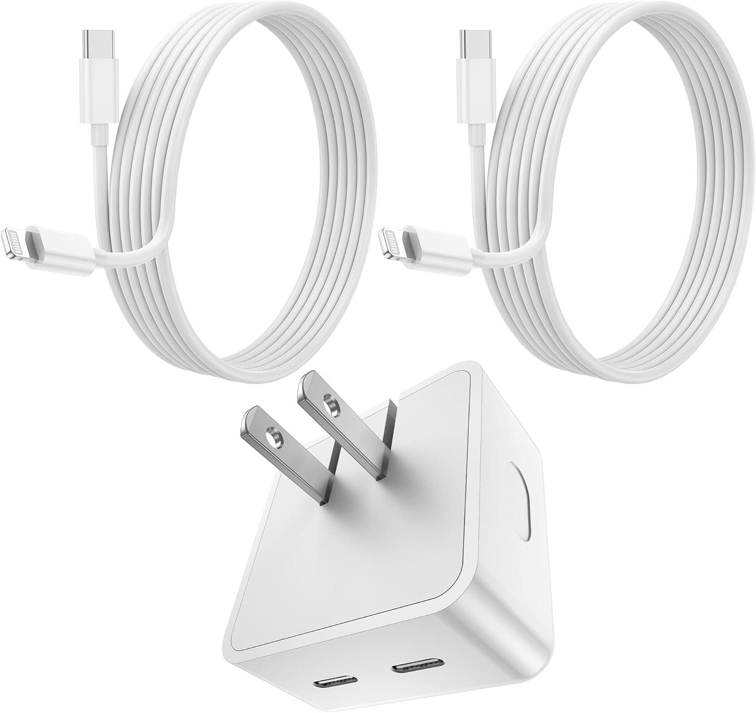 iPhone Charger Fast Charging PD Dual USB-C Port Wall Charger [Apple MFI Certified] Foldable Power Adapter with 2 Pc 6FT USB C to Lightning Cable Type C Charger for iPhone 14/13/12/11/XR,iPad