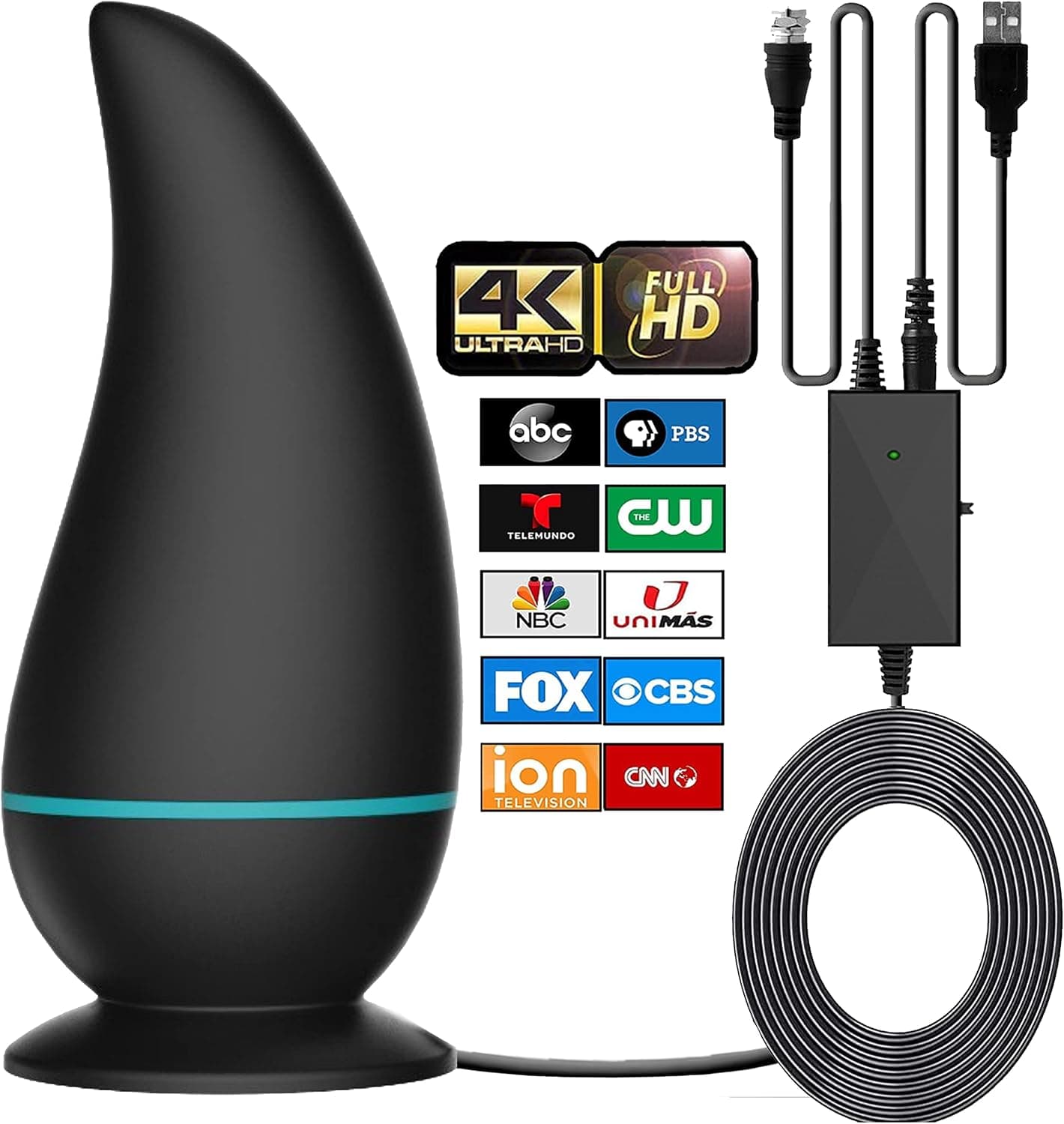 ANTIER [2023 Release] 400+ Miles Range Indoor TV Antenna - HDTV Antennas are 8K 4K Full HD Compatible, with Best Powerful Amplifier & Signal Booster, 16ft Coaxial Cable for Smart & Older TVs