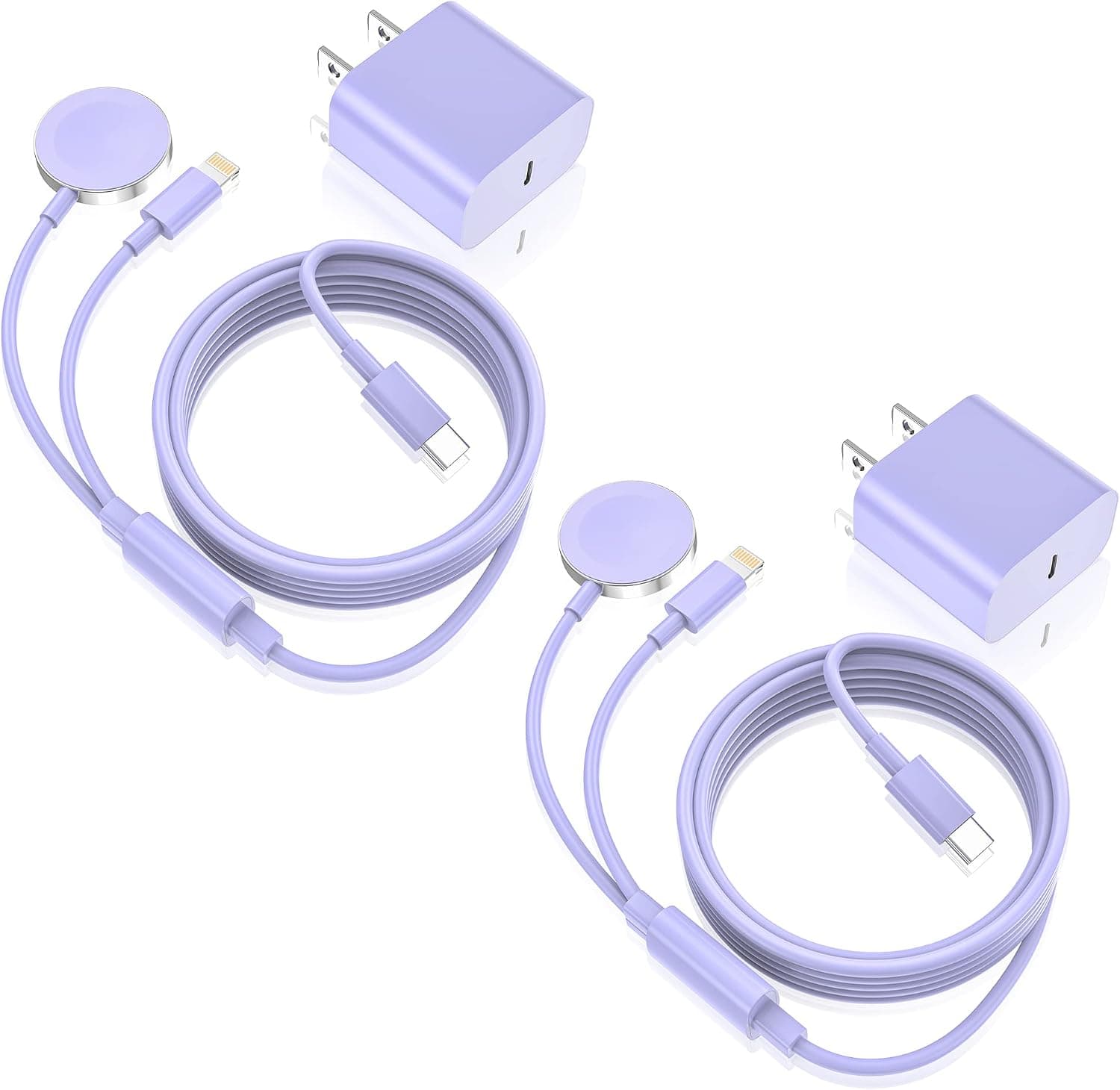 2 Pack Watch Charger 2023 Upgraded 2-in-1 USB C Fast Charge,10FT Smart Watch Charging Cable with 15W Wall Charger Block Compatible with Series 8/7/6/SE/5/4 Purple