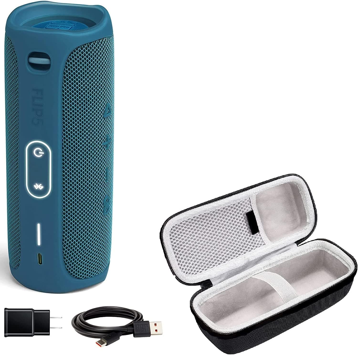 JBL Flip 5 | Portable Waterproof Speaker Bundle with Deluxe CCI Carrying Case (Blue Eco Edition)