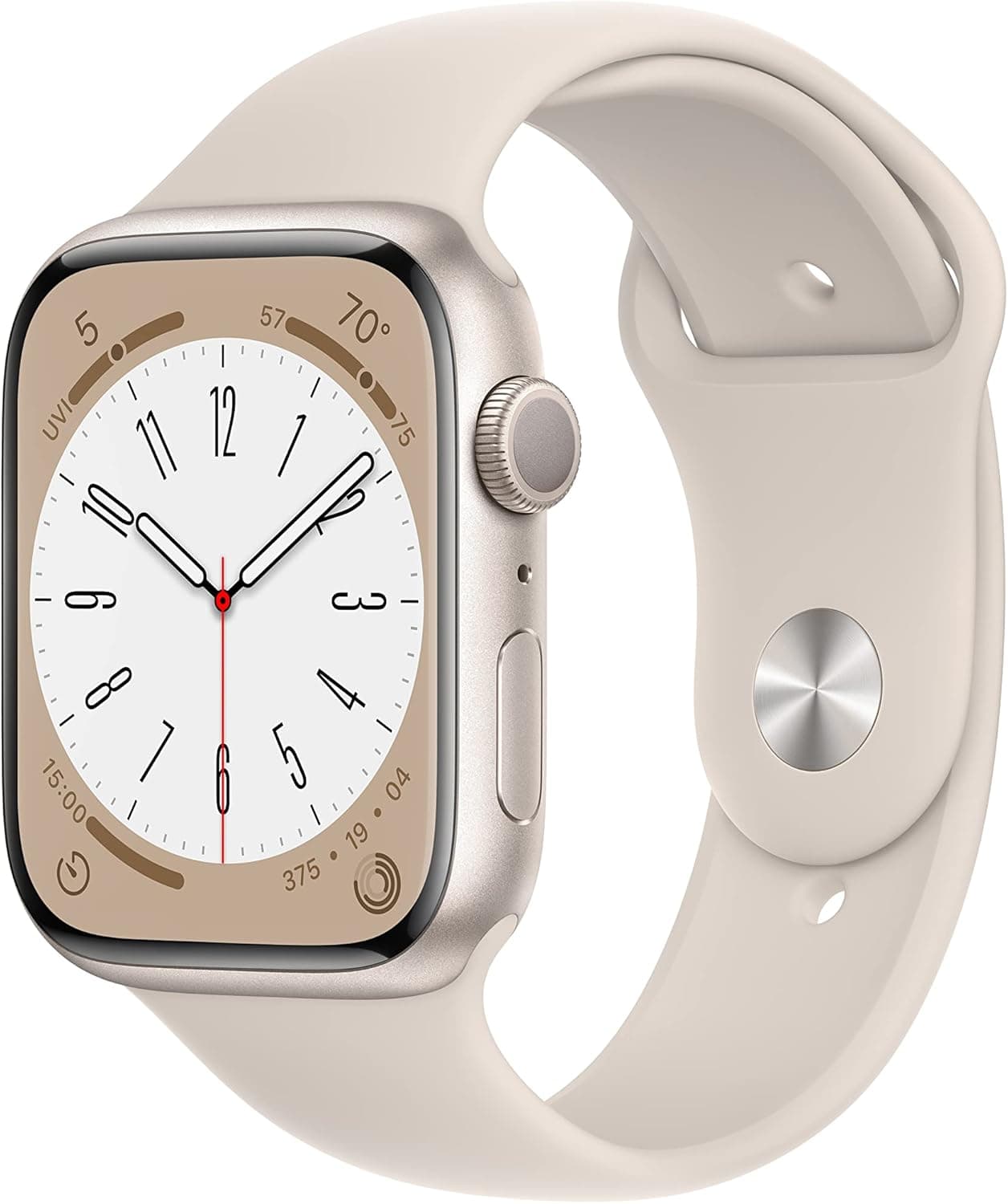 Apple Watch Series 8 (GPS, 45MM) - Starlight Aluminum Case with Starlight Sport Band (Renewed)