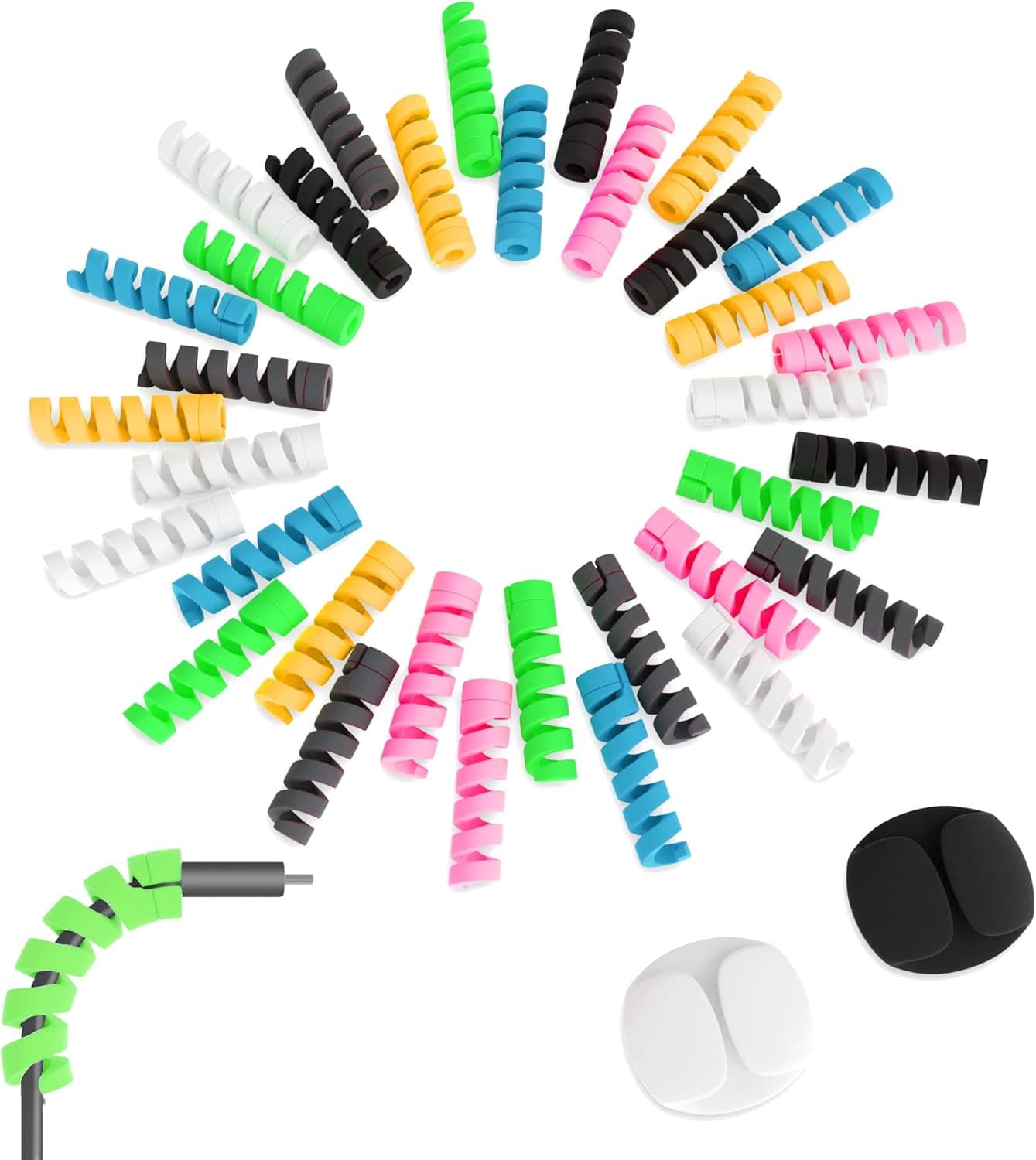 34 PCS Charger Cable Protector with 2 Desk Cable Clips iPhone iPad MacBook Laptop Cell Phone Earphone Cable Saver Spiral Silicone USB Wire Protector Cable Wrap