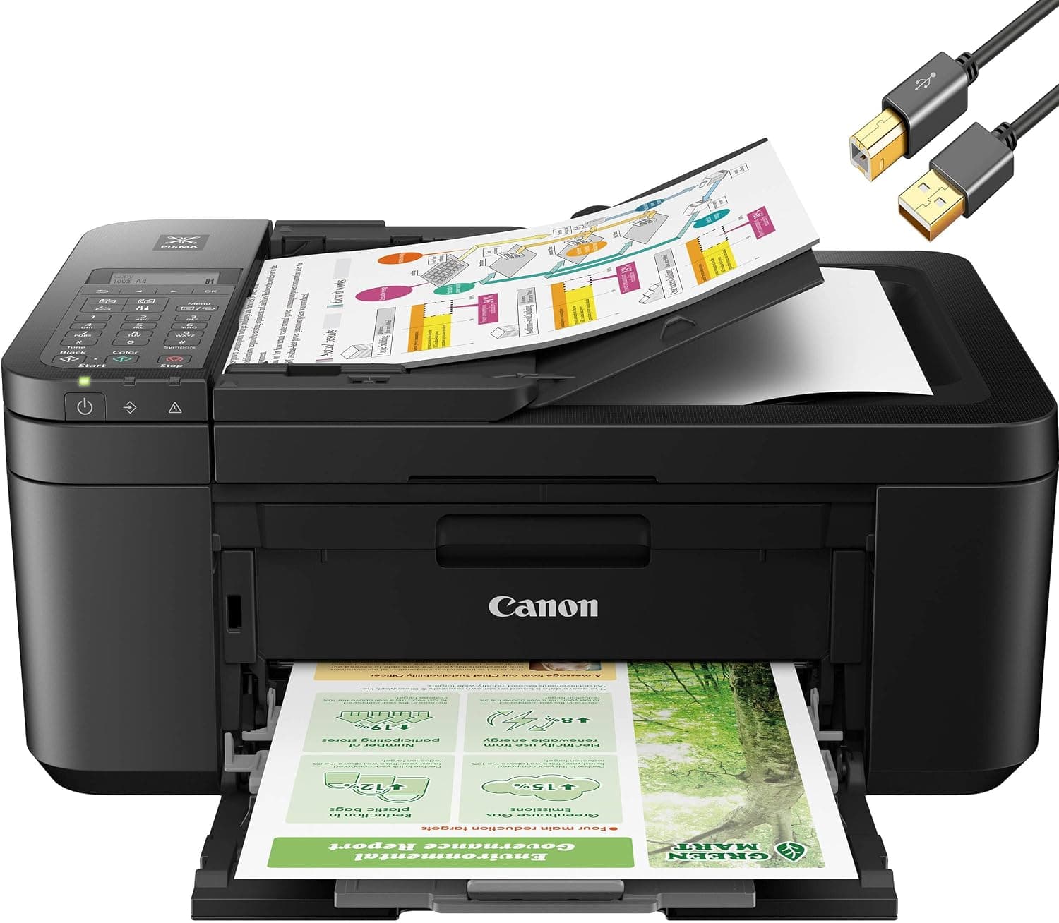 Canon PIXMA TR4720 All-in-One Wireless Color Inkjet Printer, Black - Print Copy Scan Fax - 2-Line LCD Display, 4800 x 1200 dpi, Auto 2-Side Printing, 20-Sheet ADF, DAODYANG Printer_Cable