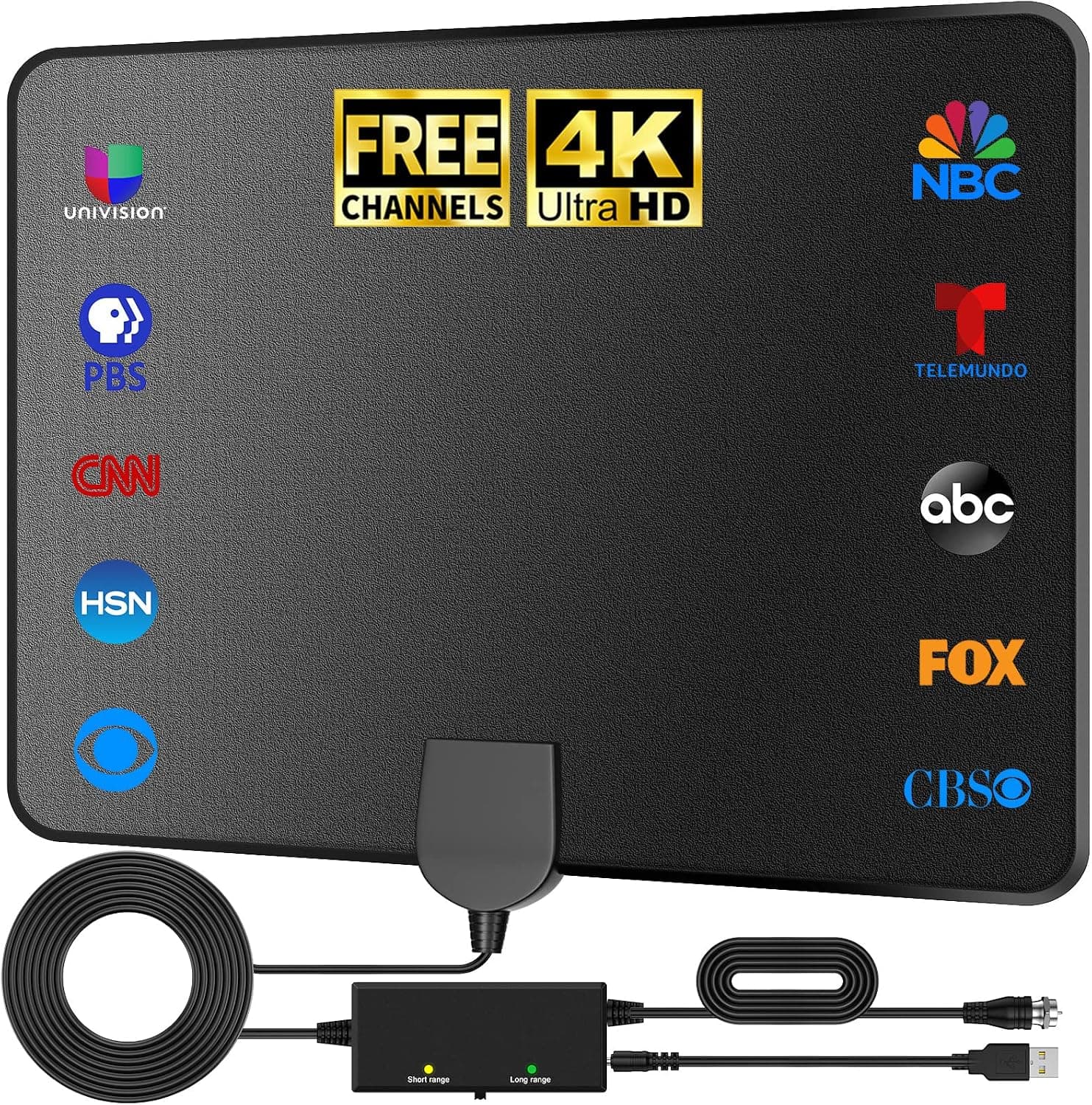 2023 Latest TV Antenna Smart Indoor, 360+ Miles Long Range - Digital HD Antenna Powerful Amplifier Indoor Outdoor - Signal Booster Support All TV's 4K 1080P Free Channels VHF UHF- 18ft HDTV Cable