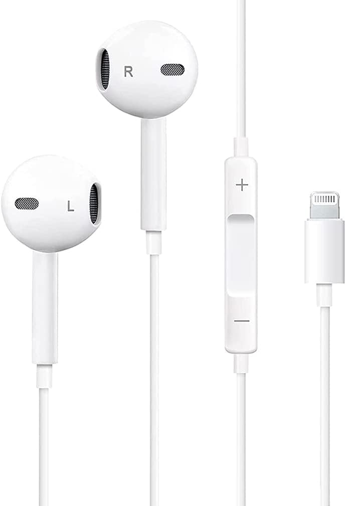 Apple Earbuds Headphones with Lightning Connector【Apple MFi Certified】in-Ear Noise Cancelling Wired Earbuds Compatible with iPhone 14/13/12/11/XR/XS/8/7 - Support All iOS(Built-in Microphone & Volume)