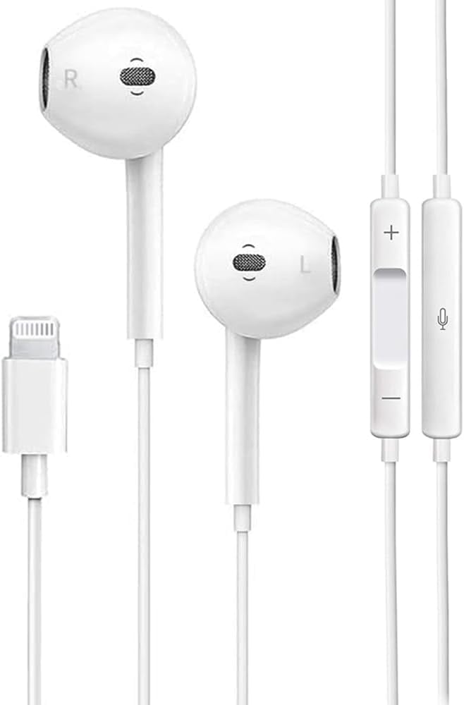 Apple Headphones Wired Earbuds with Lightning Connector [Apple MFi Certified] In-Ear iPhone Earphones with Built-in Microphone & Volume Control Compatible with iPhone 14/13/12/11/XR/XS/X/8/7/SE, White