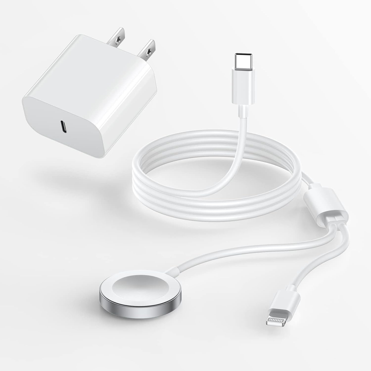 2023 Upgraded Apple Watch and iPhone Charger with Fast Charge Magnetic USB-C Cable and 15W Wall Adapter [Apple MFi Certified]