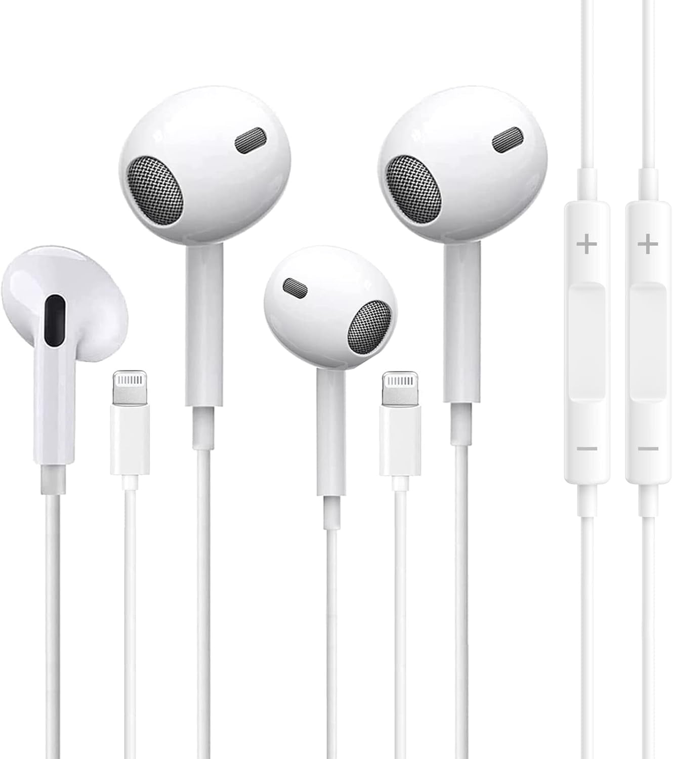 Fujimoto Dengyo [2 Pack] Apple Earbuds Wired [Apple MFi Certified] iPhone Headphones with Lightning Connector, Volume Control Perfectly Compatible 14/13/12/11/X/8/7-all iOS Systems, white-new2