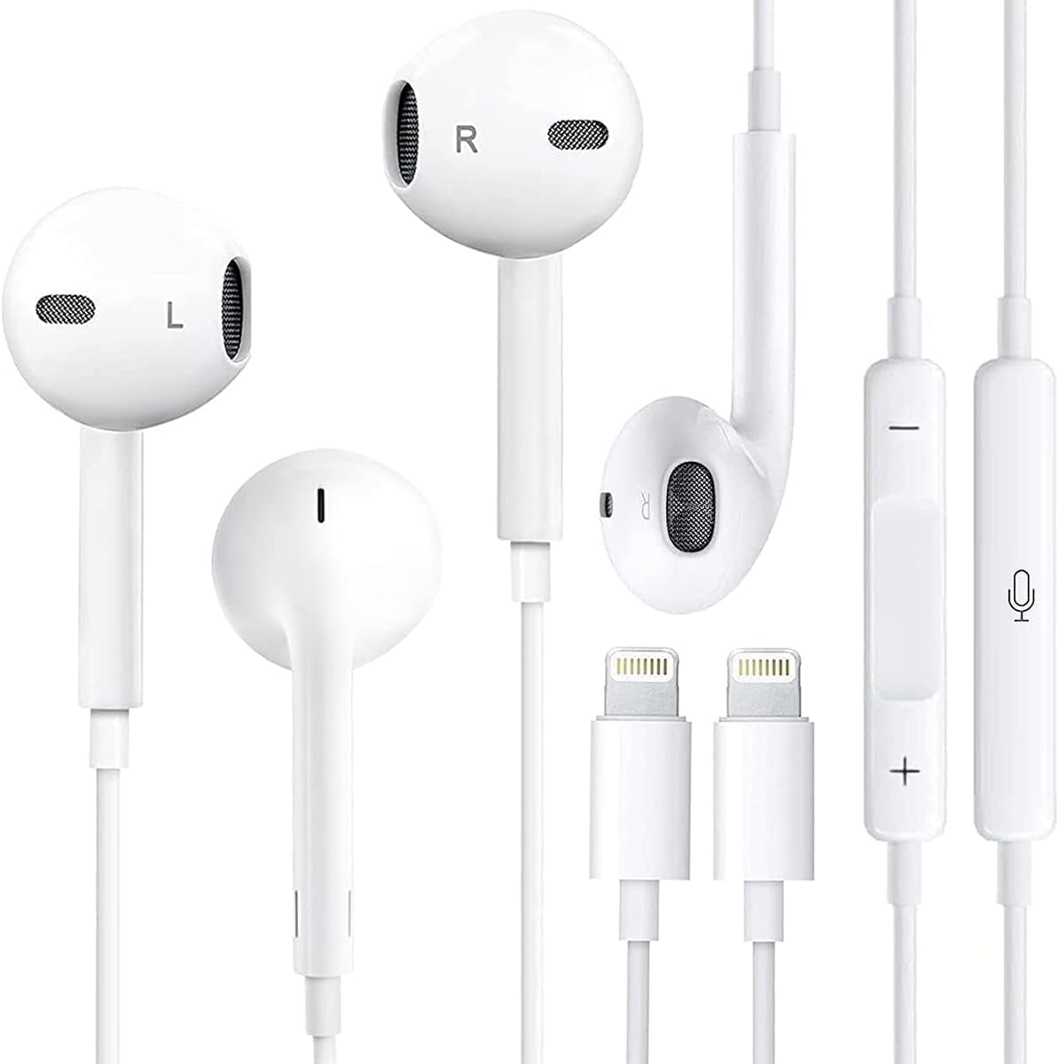 2 Pack iPhone Headphones Wired [Apple MFi Certified] Apple Earbuds with Lightning Connector (Built-in Microphone & Volume Control & Support Call) for iPhone 14/13/12/11/XR/XS/X/8/7/SE, All iOS System