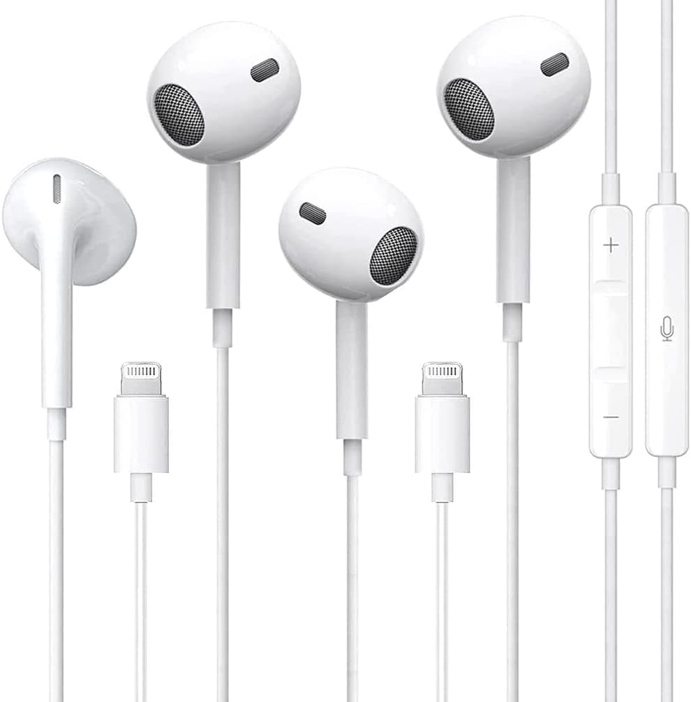 2 Pack Apple Earbuds with Lightning Connector【Apple MFi Certified】 Wired in-Ear Stereo Noise Canceling Isolating Headphones for iPhone 14/13/12/11/SE/X/XR/XS/8/7 (Built-in Microphone&Volume Control)
