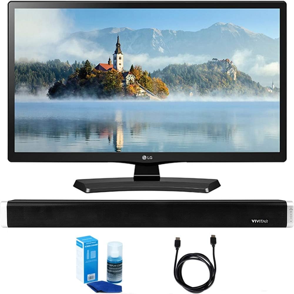 LG 24LJ4540 24" Class 23.6" Diag HD 720p LED TV with Sound Bar Bundle Includes, Vivitar 24-Inch Wall Mountable Wireless Bluetooth Soundbar, 6ft High-Speed HDMI Cable and LED TV Screen Clean