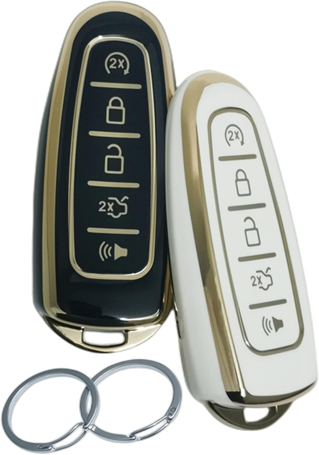 RUNZUIE 2Pcs TPU Key Fob Cover for Ford Edge Escape Explorer Focus Taurus Flex Lincoln MKS MKT MKX MKZ (Black/White)