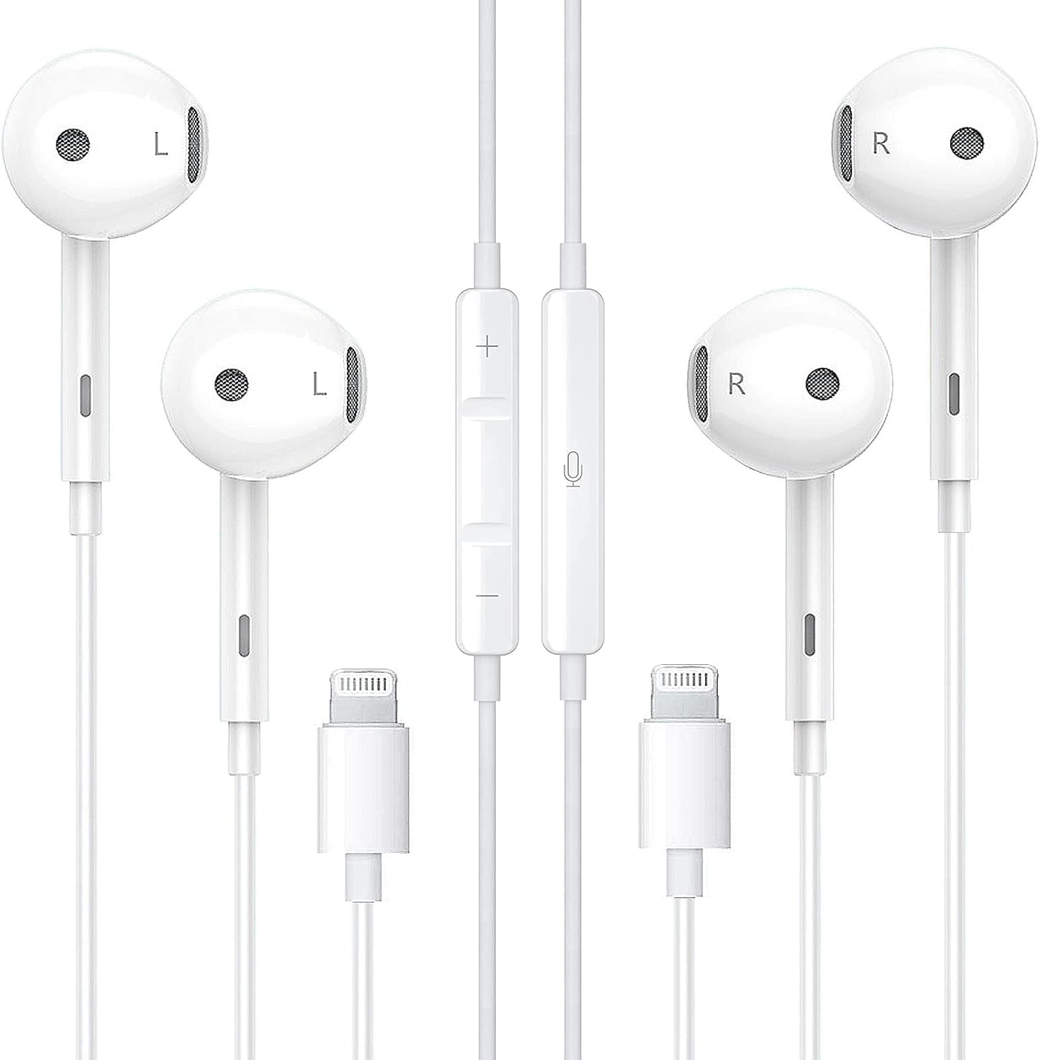 Pack Apple Headphones Wired iPhone Earbuds with Lightning Connector [Apple MFi Certified] Sound with Built-in Microphone and Volume Control Compatible with iPhone 14/13/12/11/XR/XS/X/8