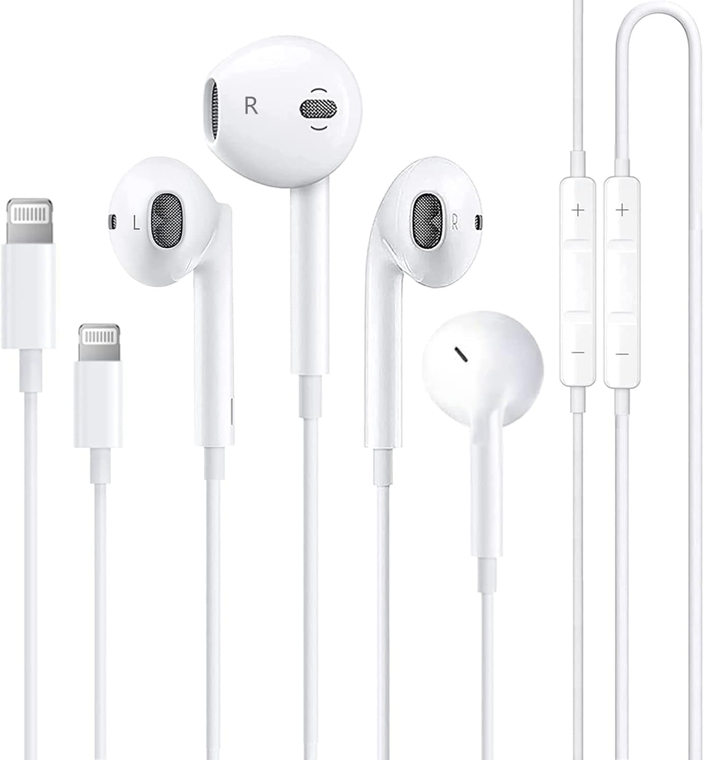 2 Pack Lighting Headphones, Apple Earbuds Wired with Bluetooth(Built-in Microphone & Volume Control)[Apple MFi Certified] Headphones Compatible with iPhone 14/13/12/11/X/8/7, Support All iOS Systems