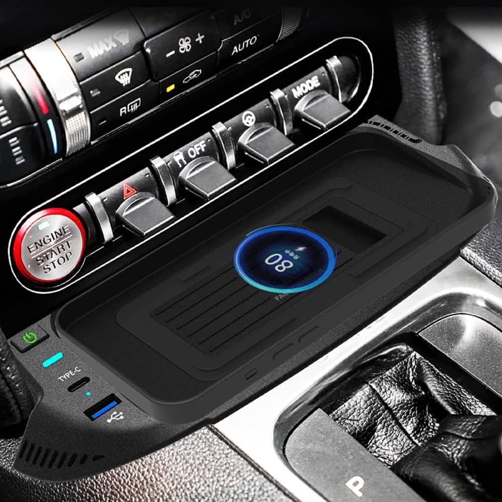 Car 15W Wireless Charger Fast Charging Phone Charging Pad for Ford Mustang 2015-2022 Accessories