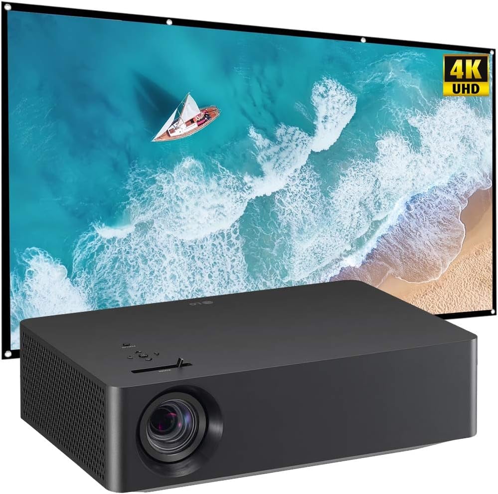 LG HU70LAB 4K UHD LED Smart Home Theater Projector, 140" Display, Bluetooth Bundle With 120" Minolta 16:9 Indoor-Outdoor Screen
